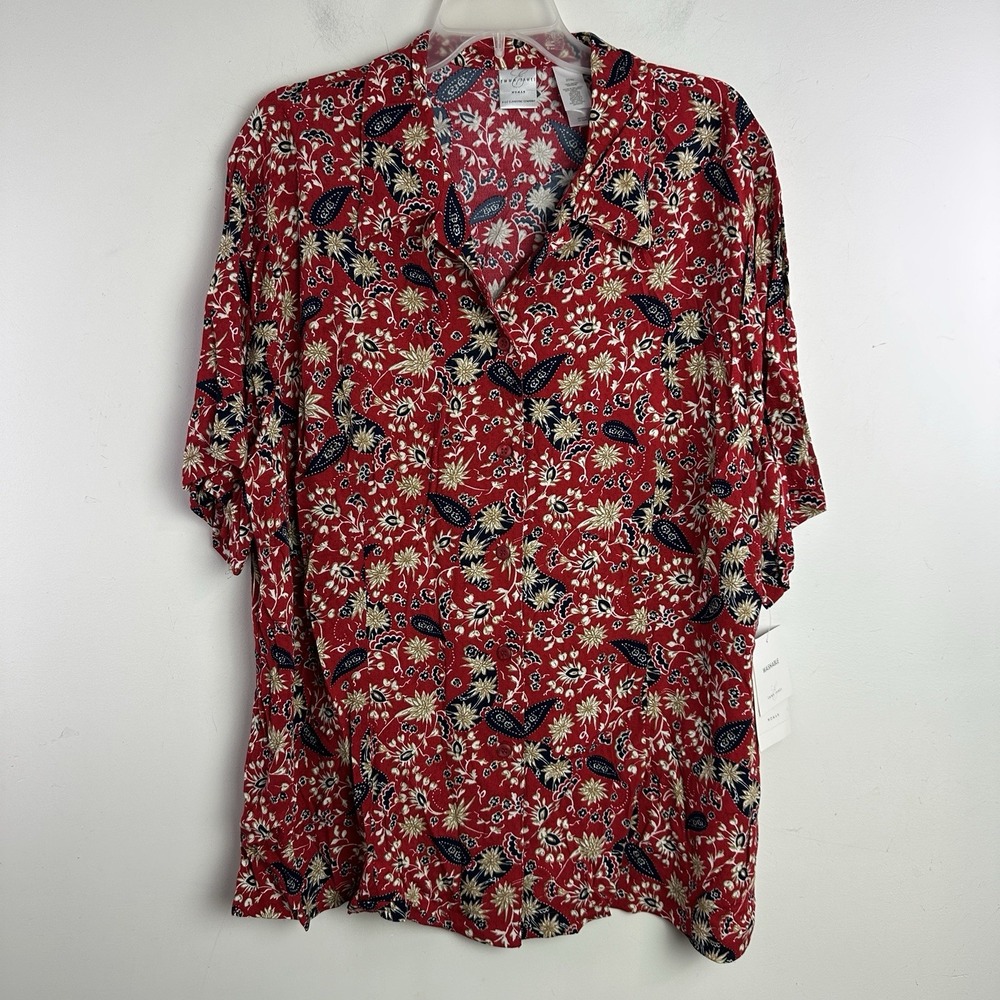 Emma James Shirt Womens Size 20W Paisley Button Up Blouse Red Short Sleeve NWT